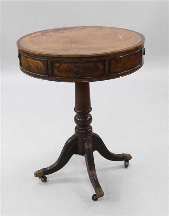 A Regency style mahogany drum top occasional table, W.2ft